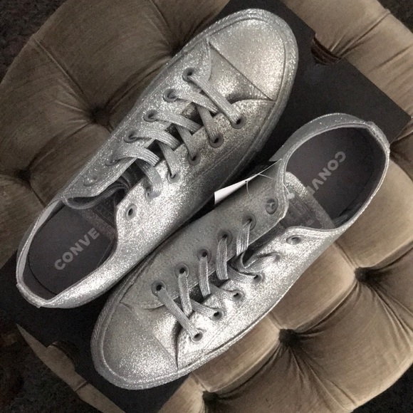 silver glitter converse shoes